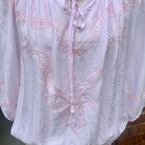 Peasant Style Blouse with Elastic Band at Bottom - Picture 2 of 7